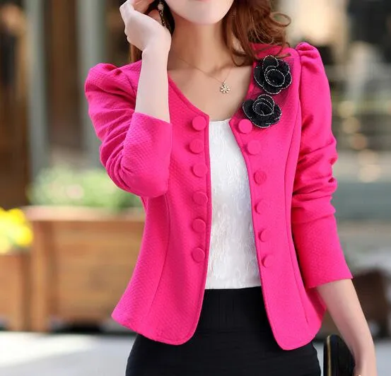 2017 Autumn Long Sleeve Double Breasted Blazer Suit Womens Coat Short Back Bow Blazers Flower Appliques Formal Office Lady Tops