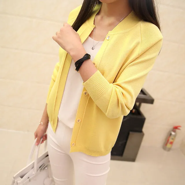 2021 Spring Autumn 9 Color Wool Sweater V Neck Can Not Buckle Cardigan Fashion Wild Female Small Sha