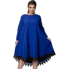 5XL 6XL Plus Size Patchwork Lace Women's Loose Knee-Length Winter Dress