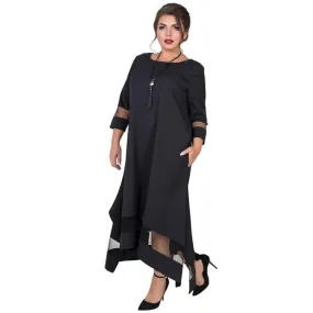 5XL 6XL Plus Size Women's Winter A-LineMesh Long Maxi Evening Dress