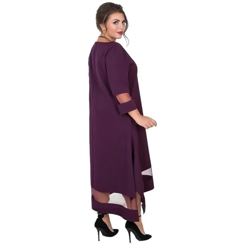 5XL 6XL Plus Size Women's Winter A-LineMesh Long Maxi Evening Dress