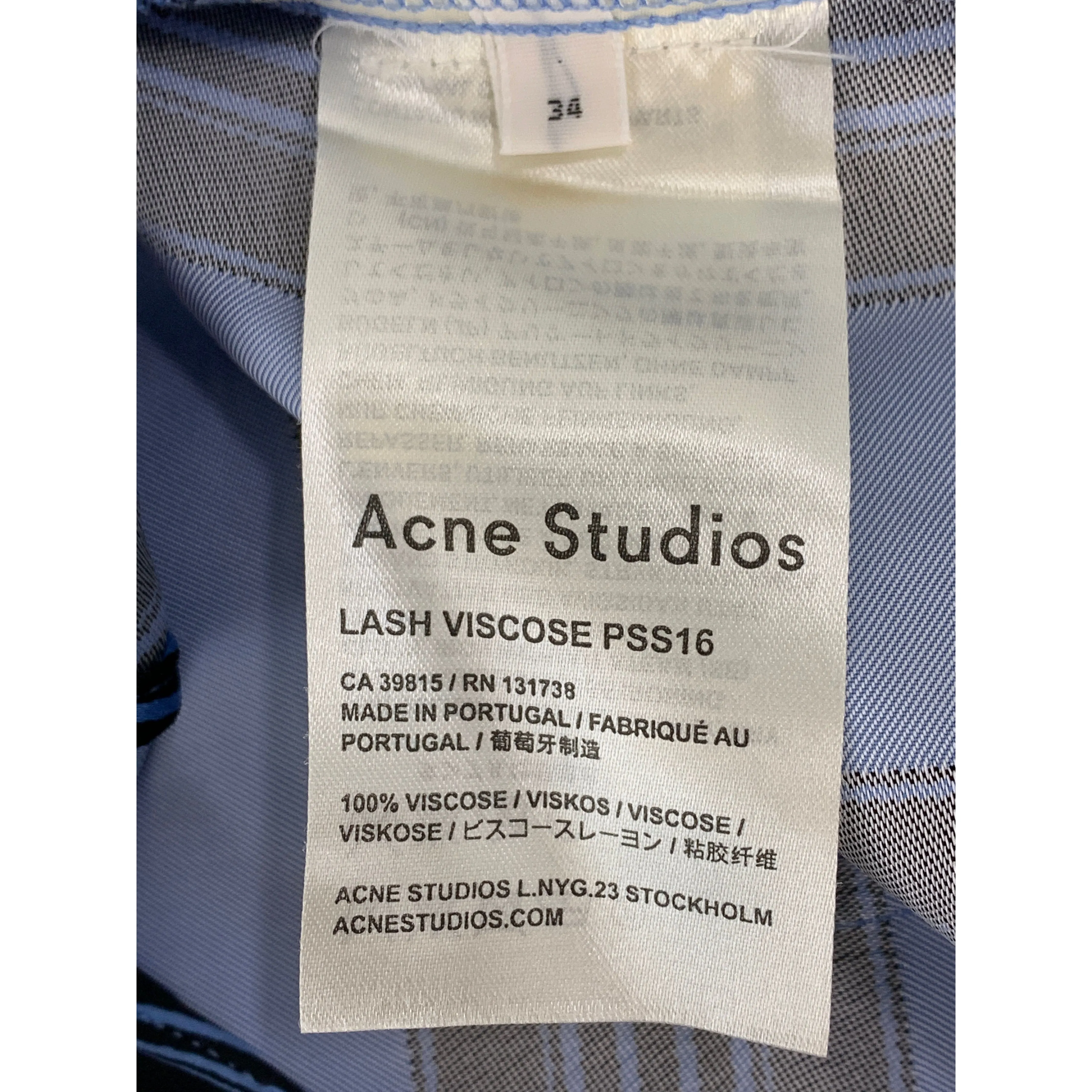 Acne Studios/Coat/34/Blue/Rayon/Stripe/