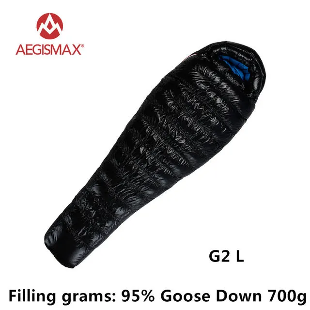 AEGISMAX 95% White Goose Down Mummy Camping Sleeping Bag Cold Winter Ultralight Baffle Design Camping Splicing FP800 G1-G5