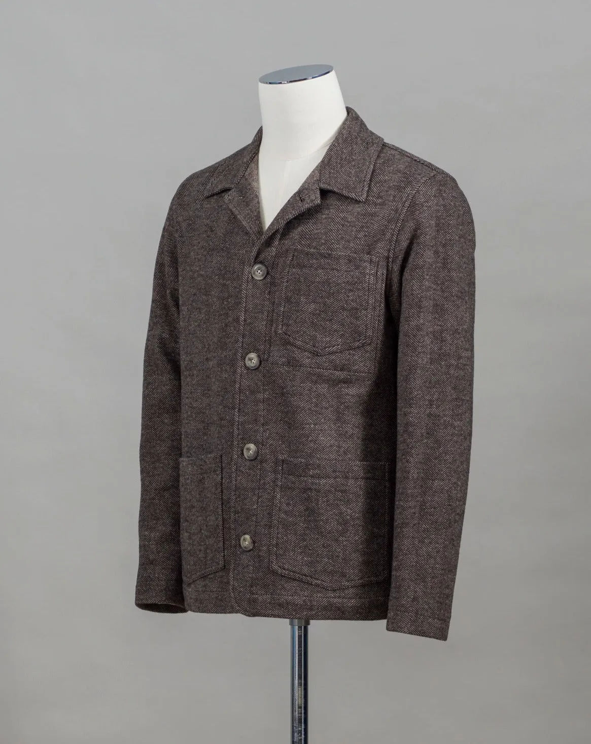 Altea Wool & Cotton Herringbone Jacket / Brown