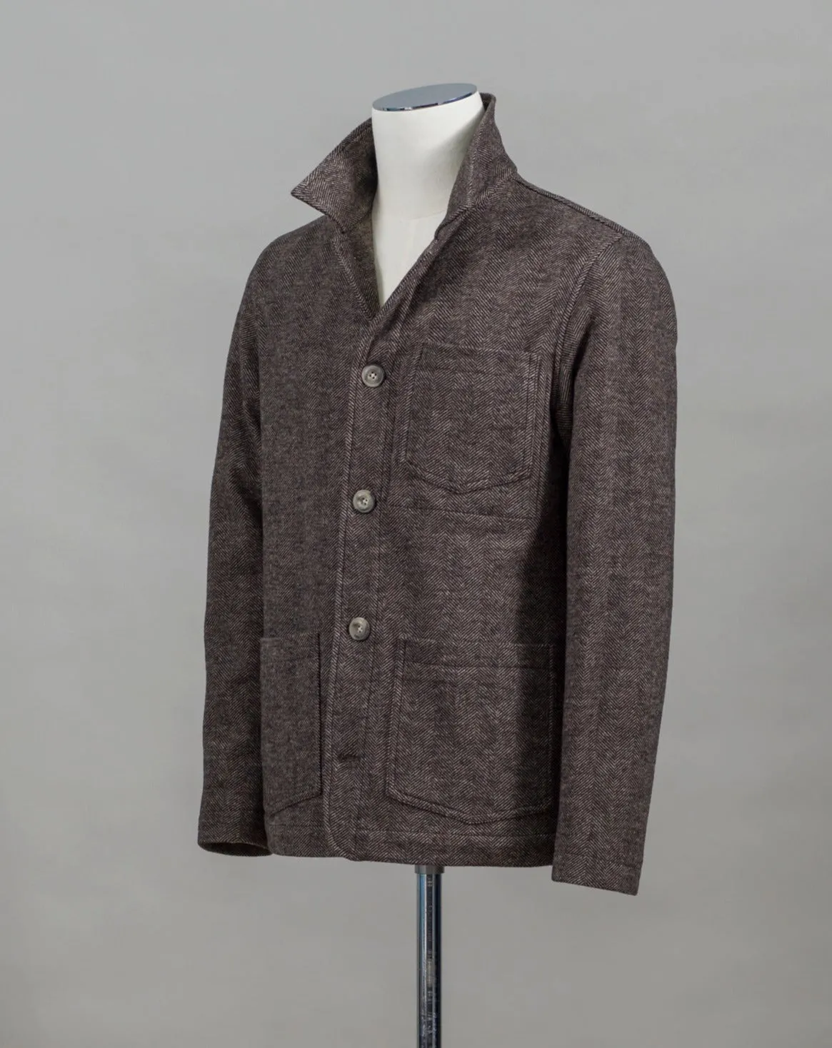 Altea Wool & Cotton Herringbone Jacket / Brown