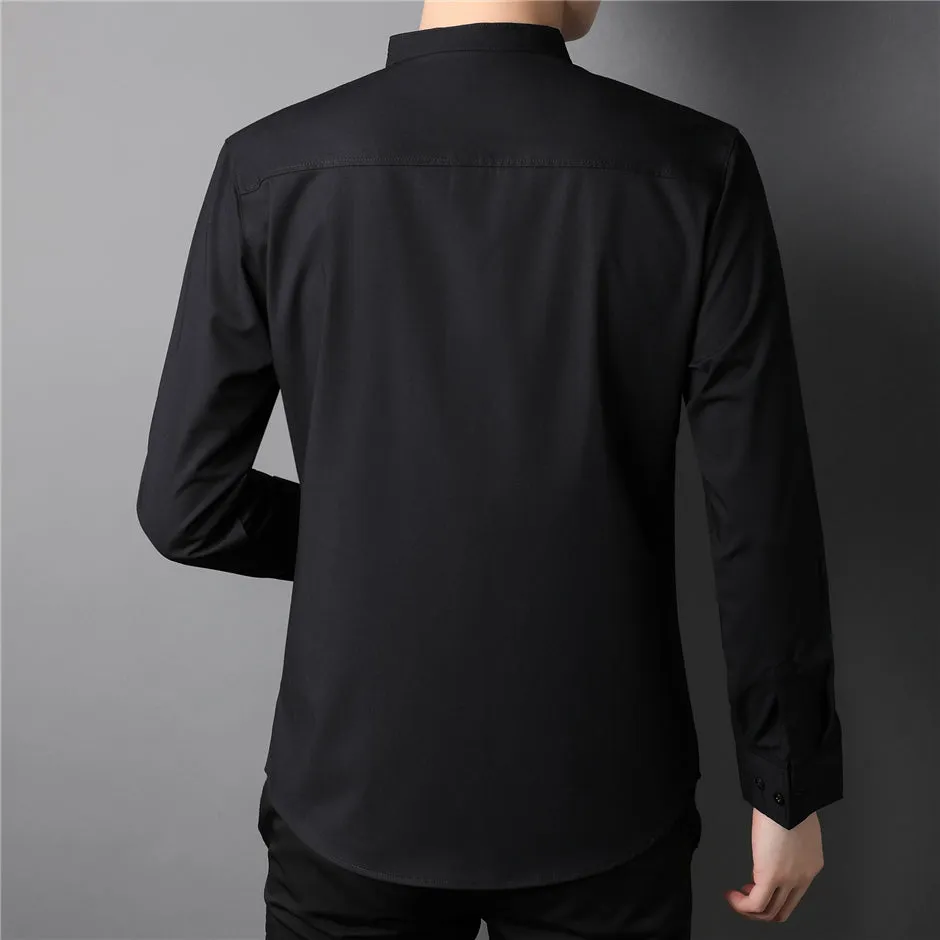 Autumn Classic Collarless Solid Casual Long Sleeve Shirt for Men