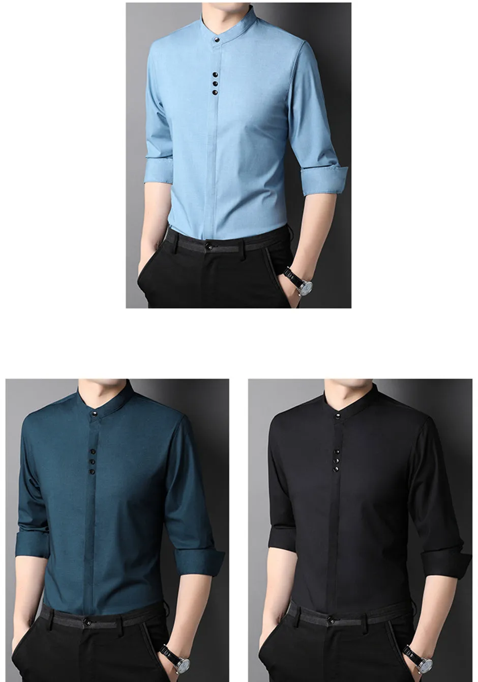 Autumn Classic Collarless Solid Casual Long Sleeve Shirt for Men