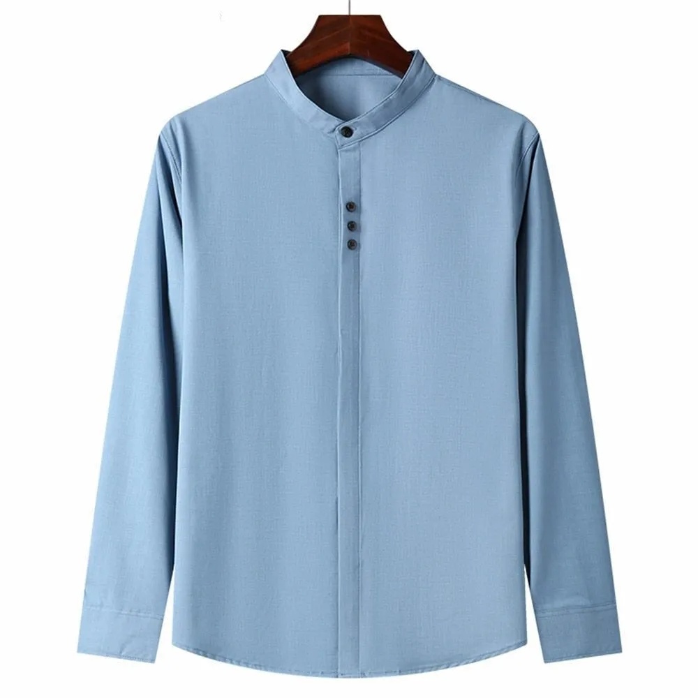 Autumn Classic Collarless Solid Casual Long Sleeve Shirt for Men