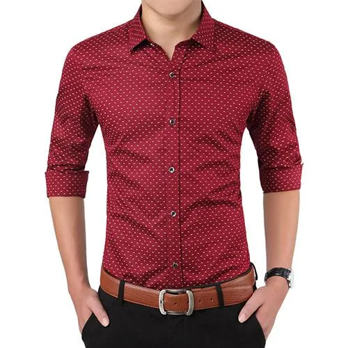 Autumn Fashion Men's Slim Fit Long Sleeve Polka Dot Casual Shirt