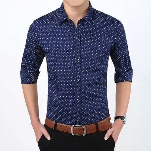 Autumn Fashion Men's Slim Fit Long Sleeve Polka Dot Casual Shirt