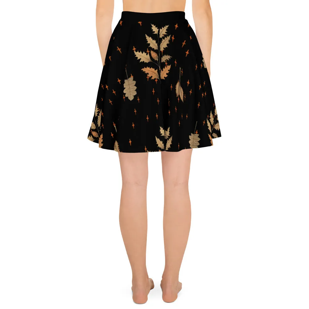 Autumn Memoir Skater Skirt - Dark Academia Witchy Botanical Vegan Skirt with UPF 50  Protection from 98% harmful rays