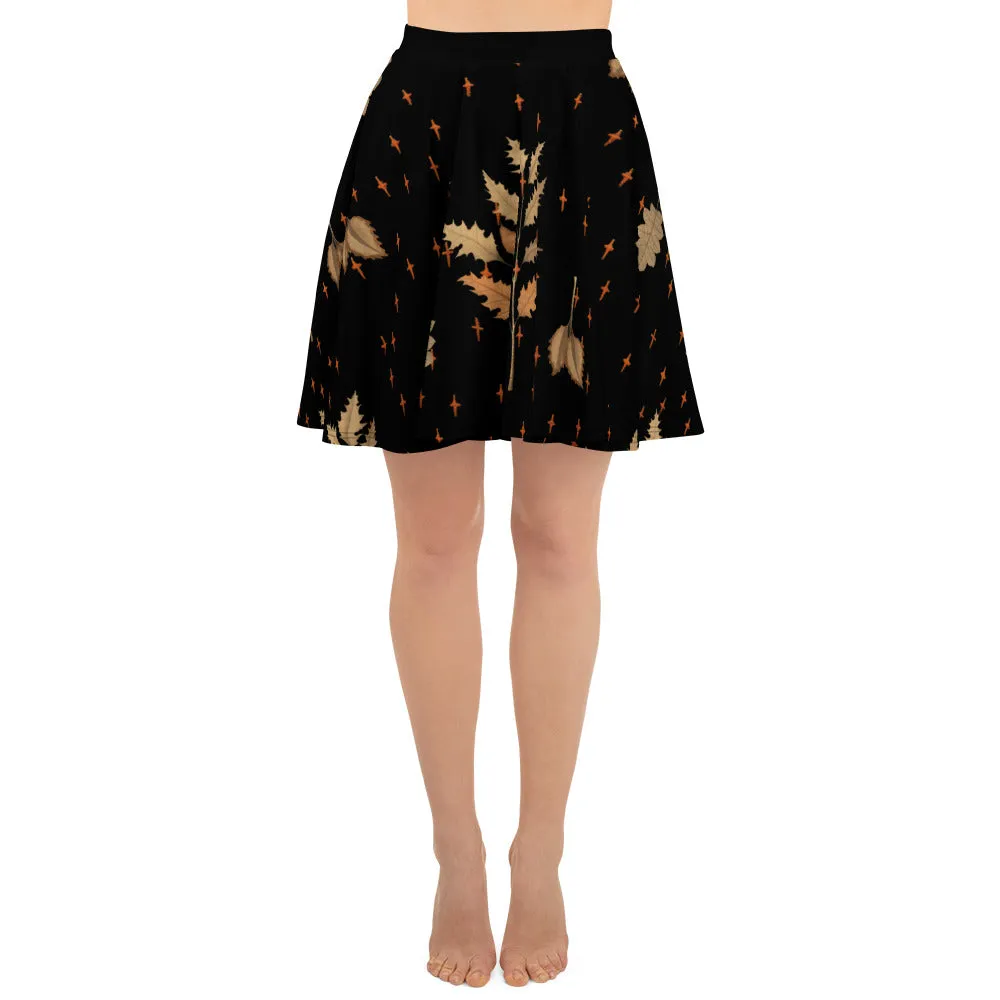 Autumn Memoir Skater Skirt - Dark Academia Witchy Botanical Vegan Skirt with UPF 50  Protection from 98% harmful rays