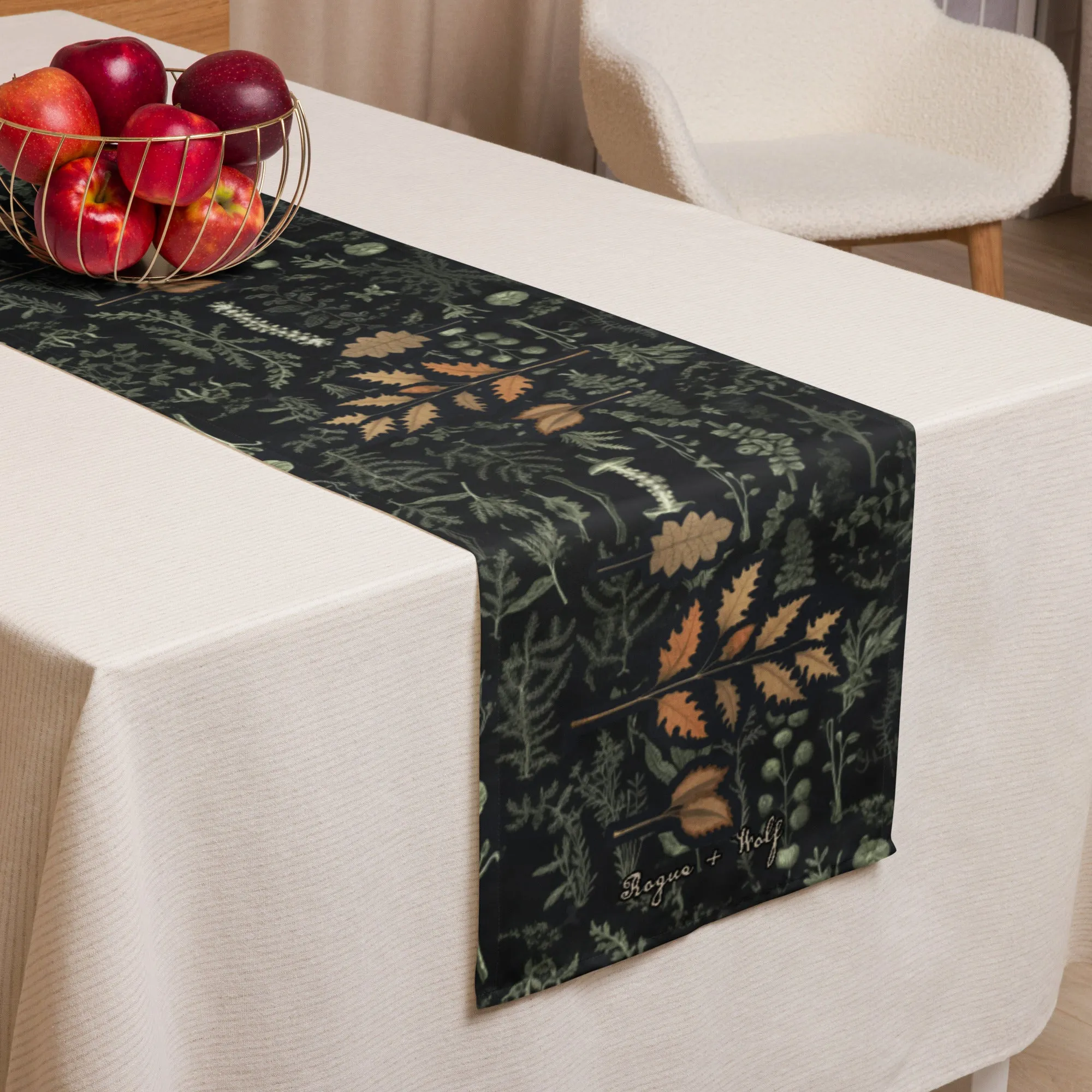 Autumn Memoir Table Runner - Dark Academia Botanical Witchy Home Decor - Goth Dinner Table Setup - Gothic Kitchen Room Decor