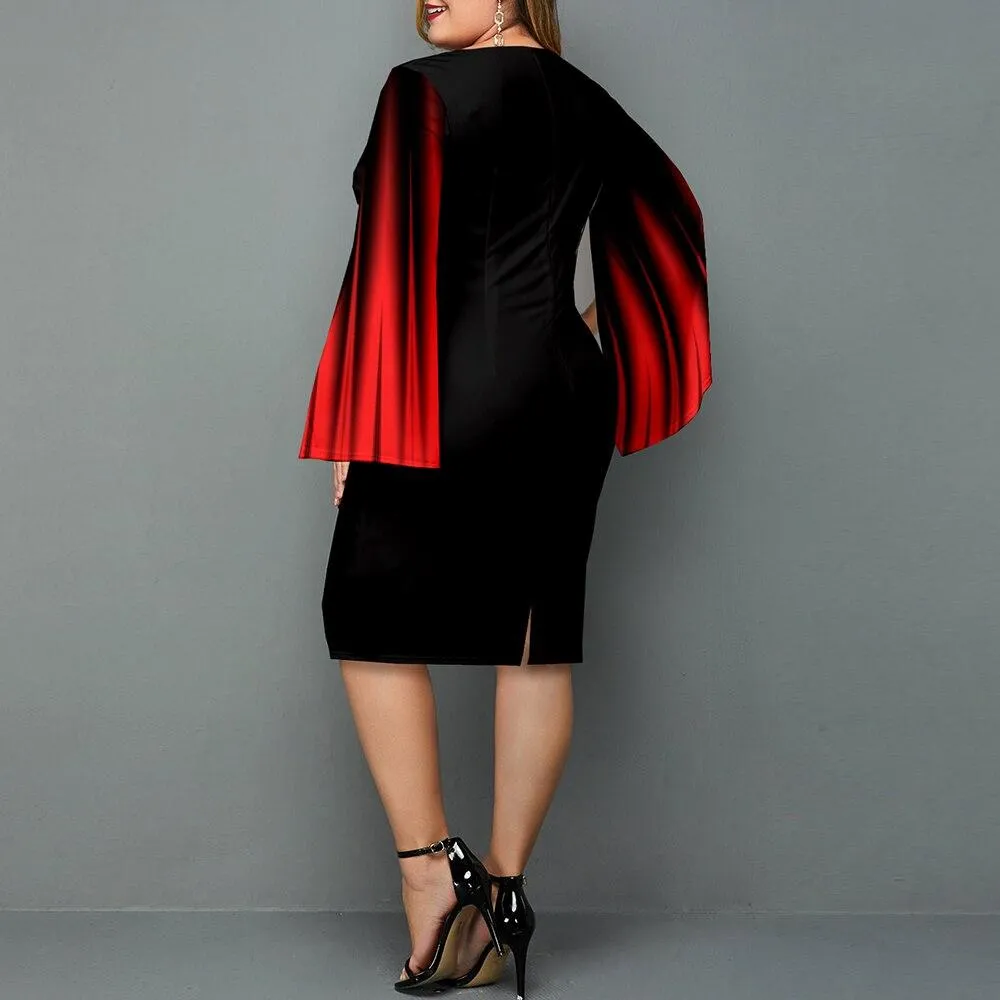 Autumn Plus Size Elegant Women's Slit Long Sleeves Evening Party Dress