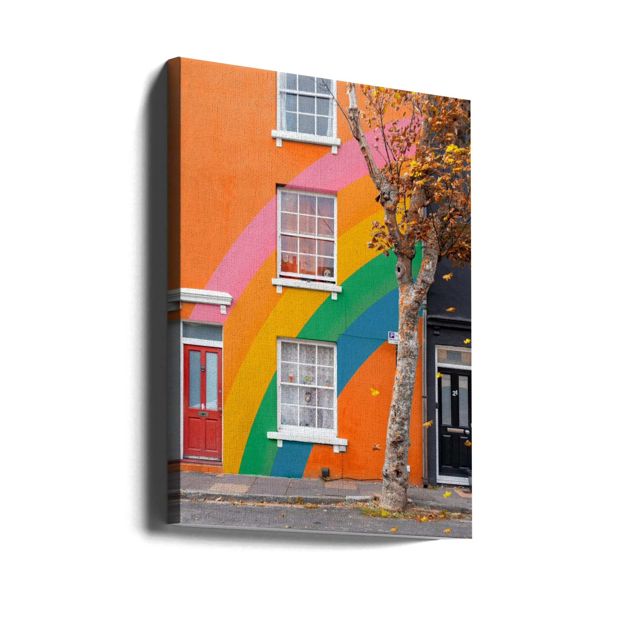 Autumn Rainbow House - Stretched Canvas, Poster or Fine Art Print