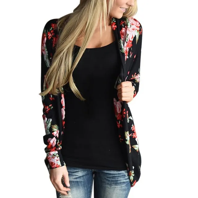 Autumn Women Casual Outwear Boho Irregular Long Sleeve Wrap Cardigans Loose Floral Print Basic Coats Tops Casacos Plus Size a12