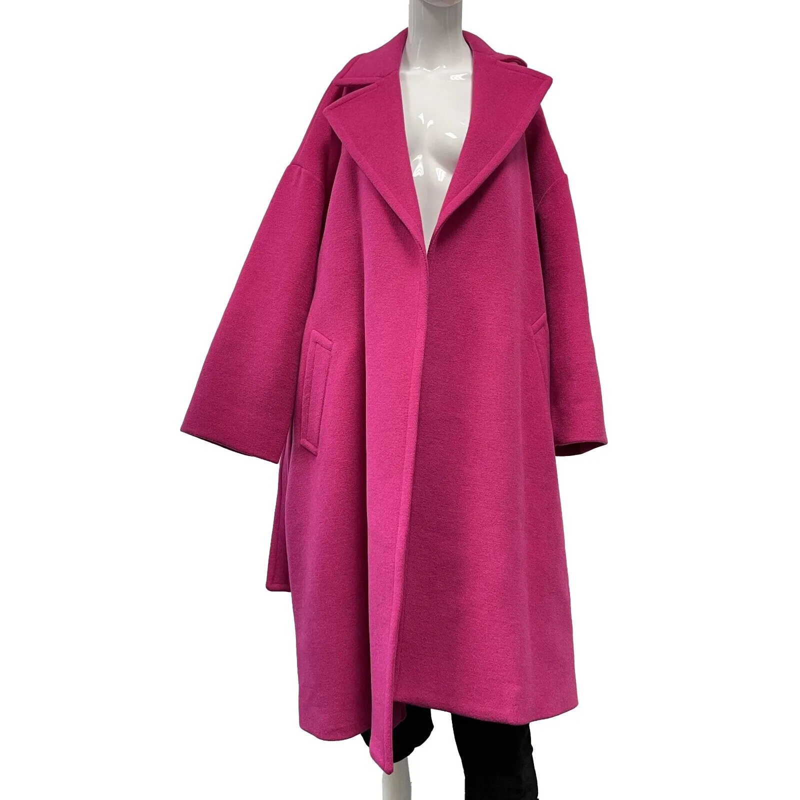 Balenciaga Excellent Hot Pink Camel Hair Wool Oversized Belt Coat 34 US 4