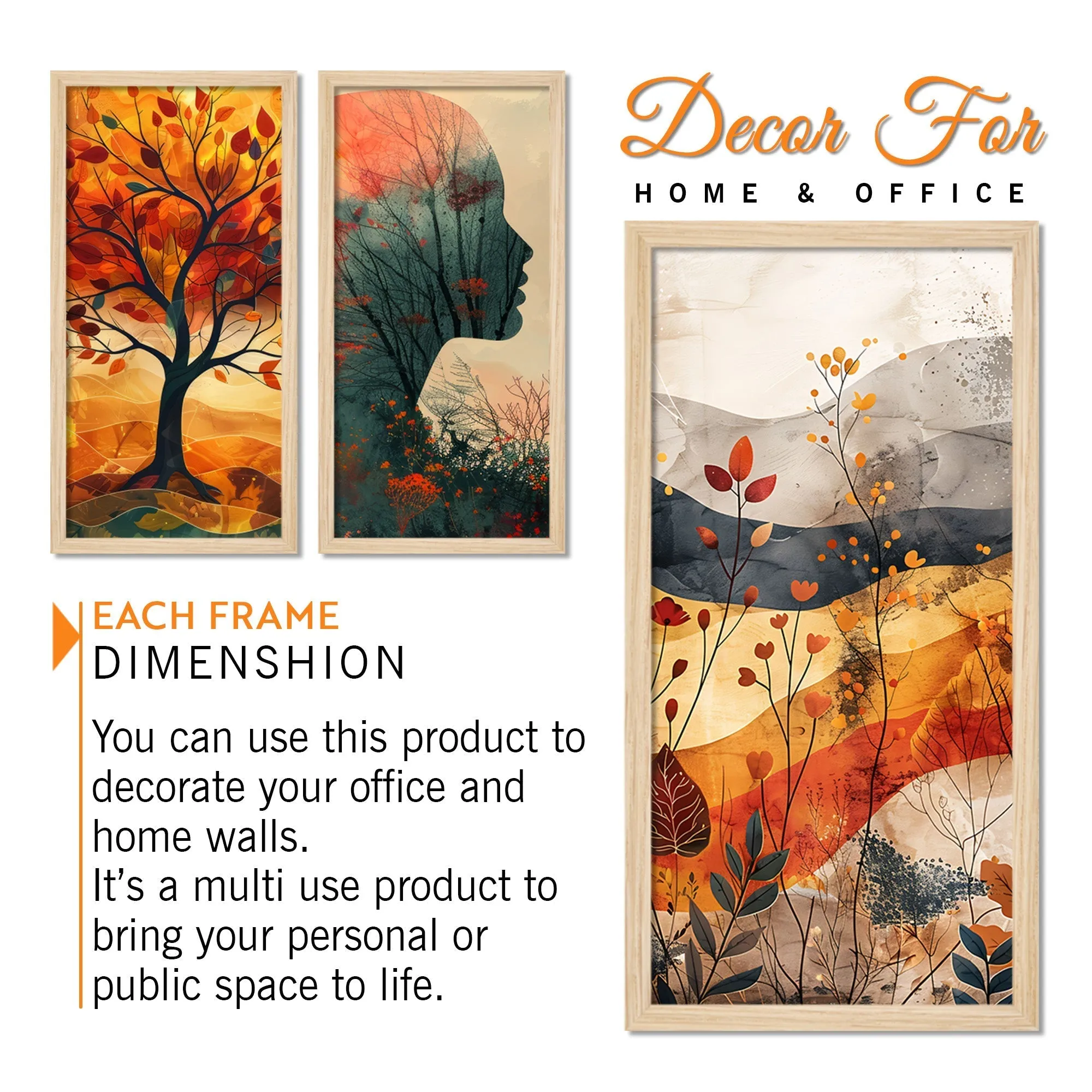 Beautiful Autumn Tree with Colorful Leaves Wooden Wall Frame Set of Three