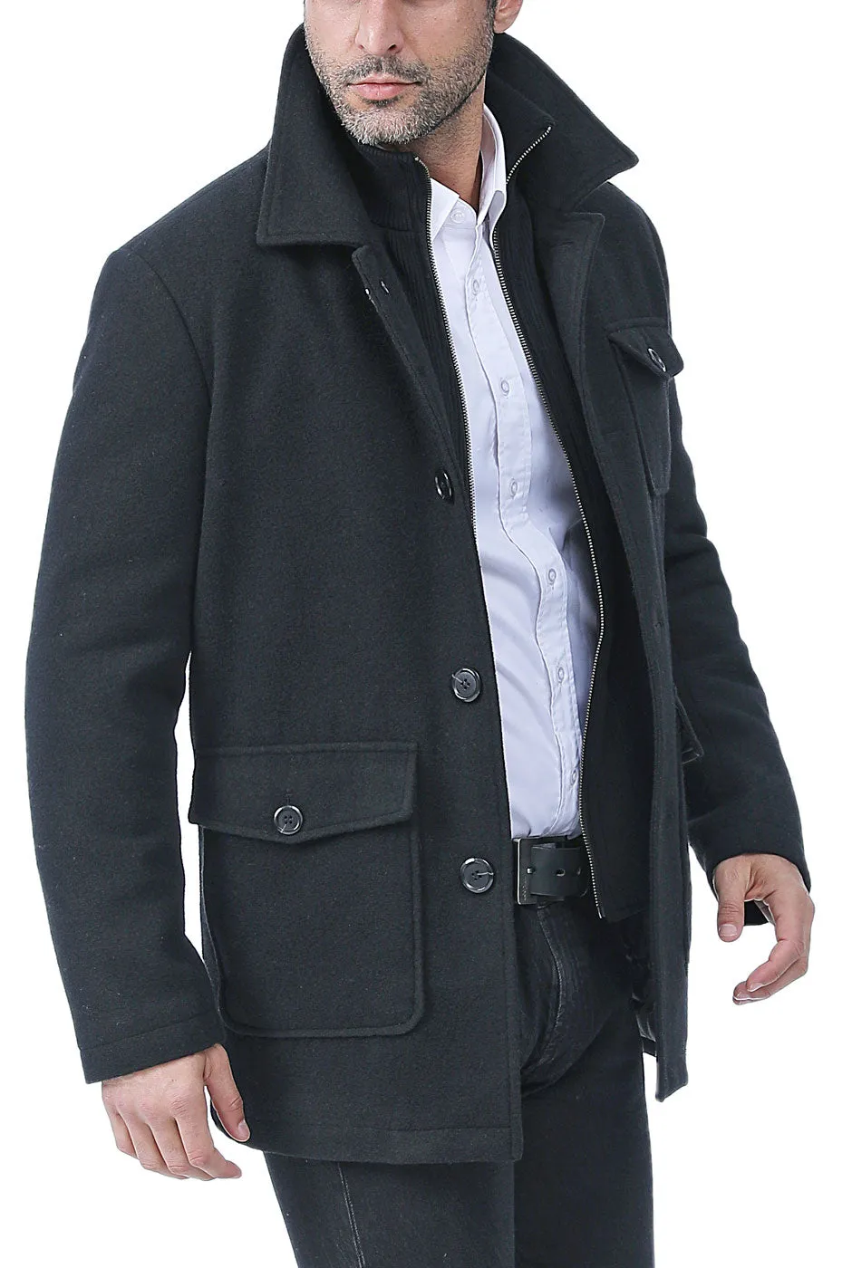 BGSD Men Calvin Wool Blend Car Coat with Removable Bib