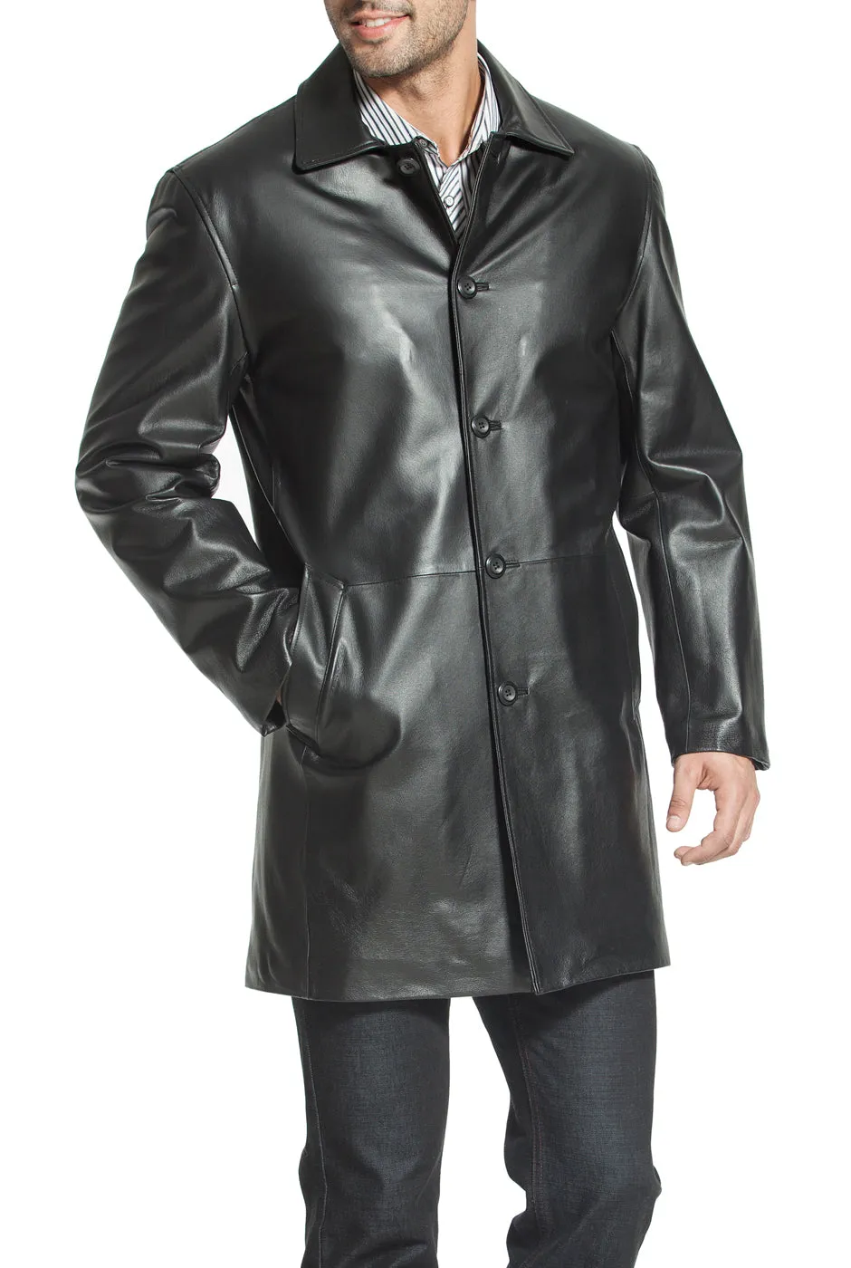 BGSD Men Peter Three-Quarter Lambskin Leather Car Coat