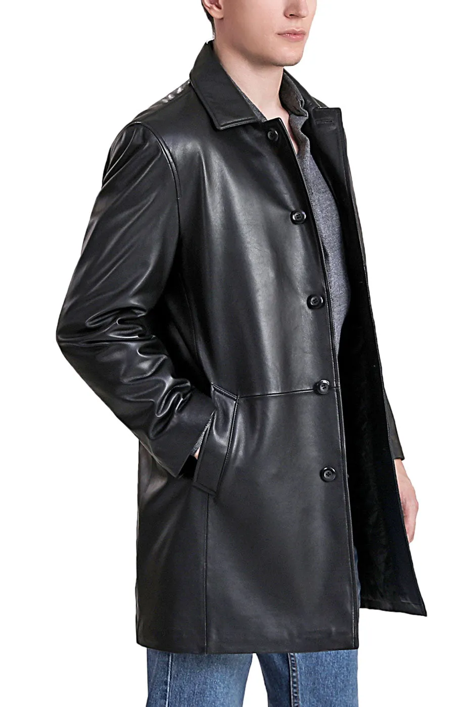 BGSD Men Peter Three-Quarter Lambskin Leather Car Coat