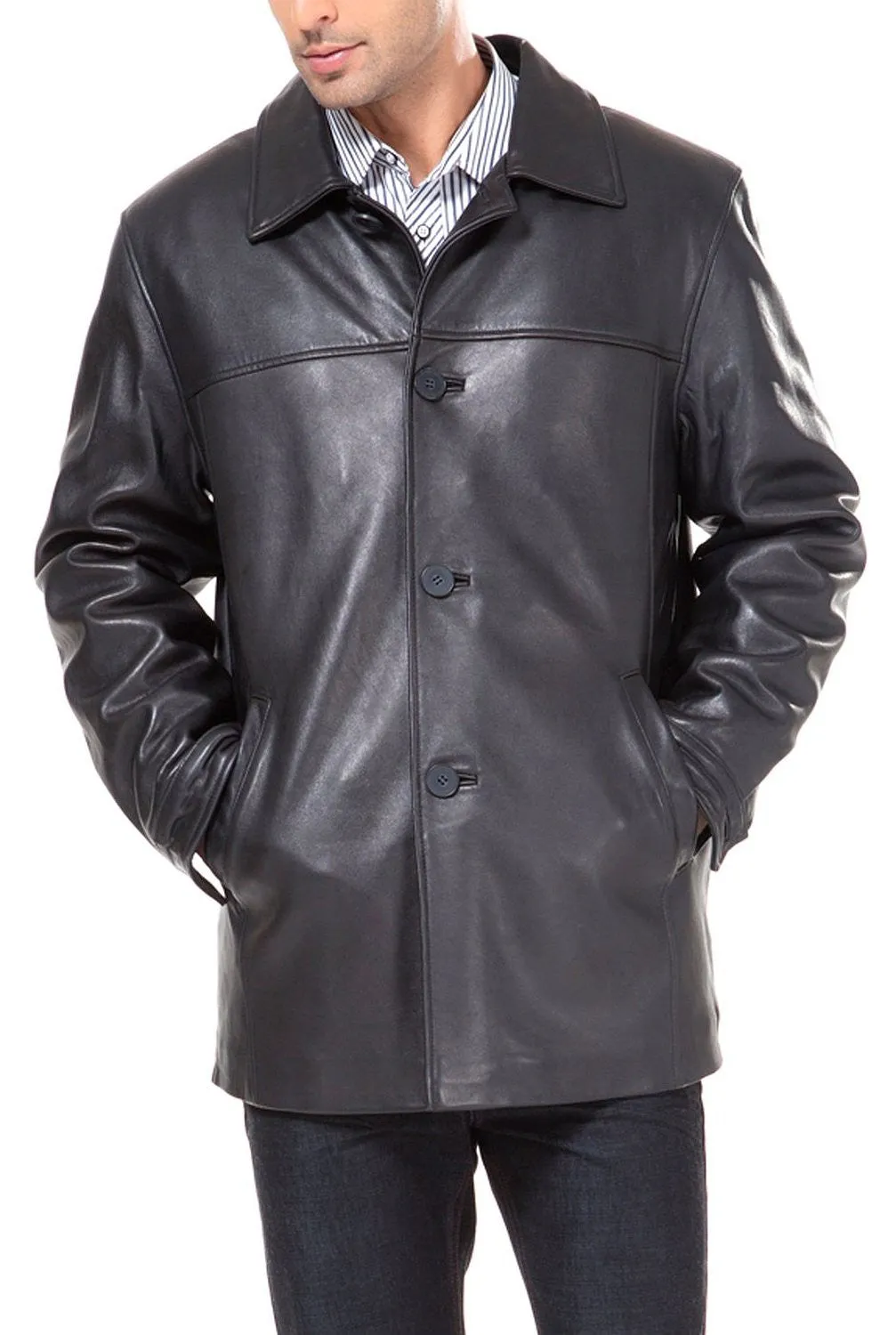 BGSD Men Samuel New Zealand Lambskin Leather Car Coat