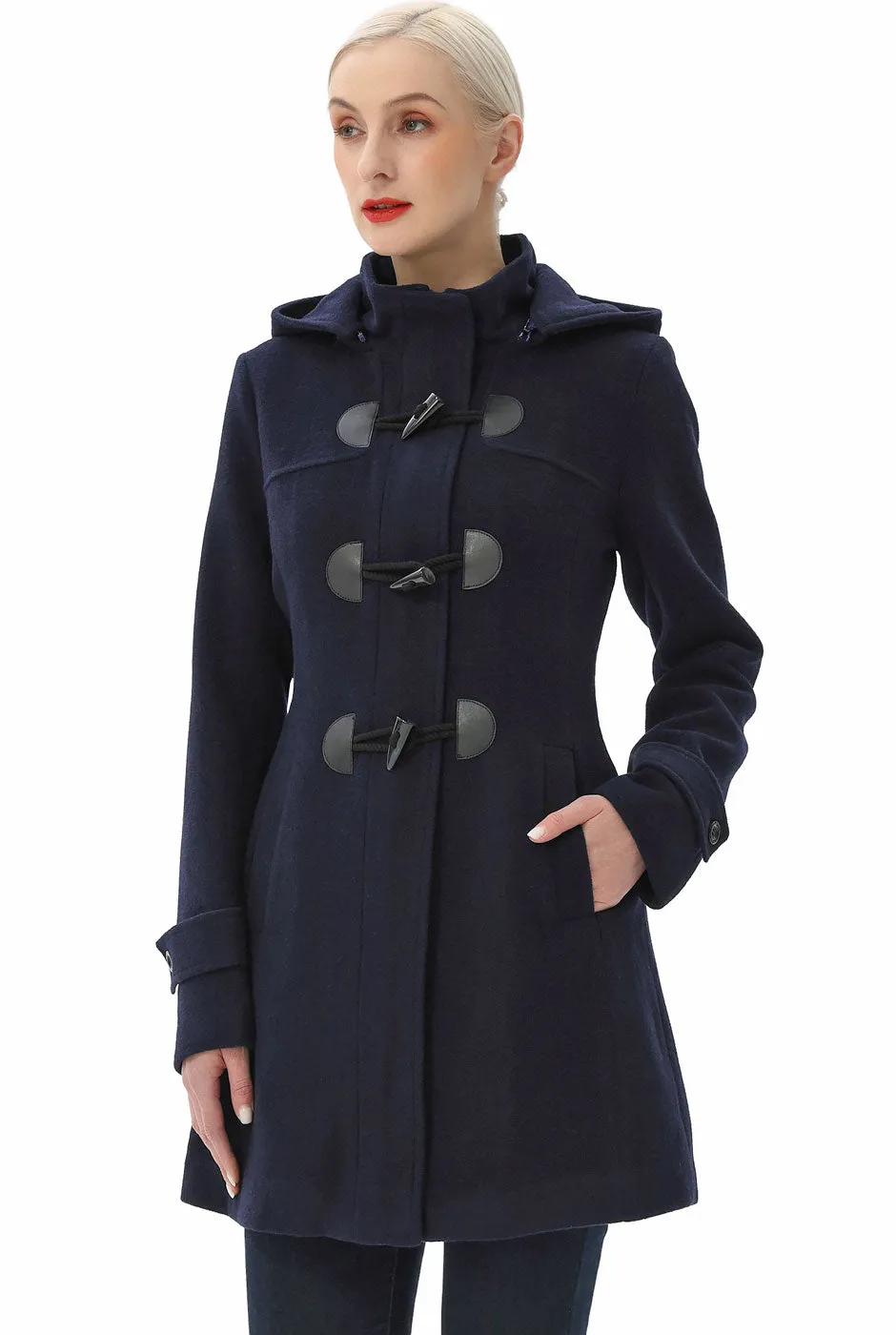 BGSD Women Ava Toggle Hooded Duffle Wool Coat