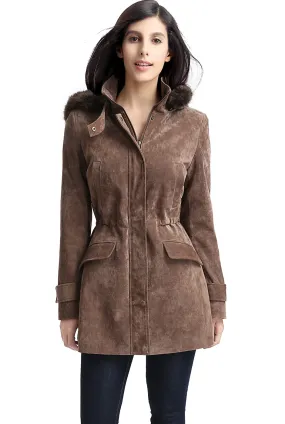 BGSD Women Chloe Hooded Suede Leather Parka Coat