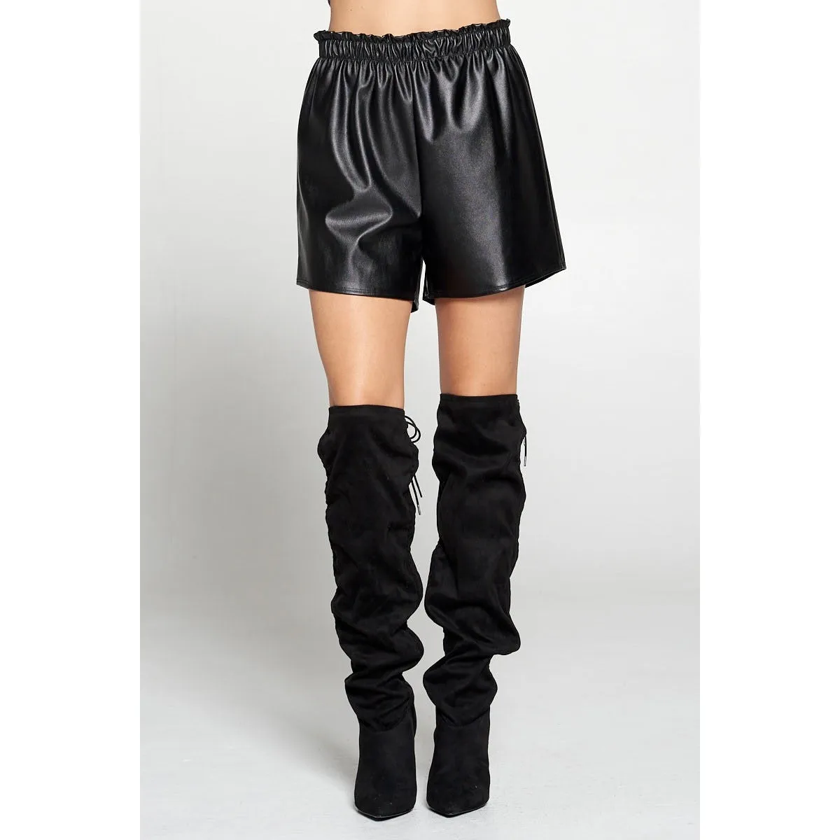 BLACK FAUX LEATHER SHORTS