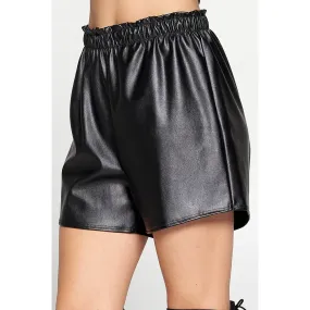 BLACK FAUX LEATHER SHORTS