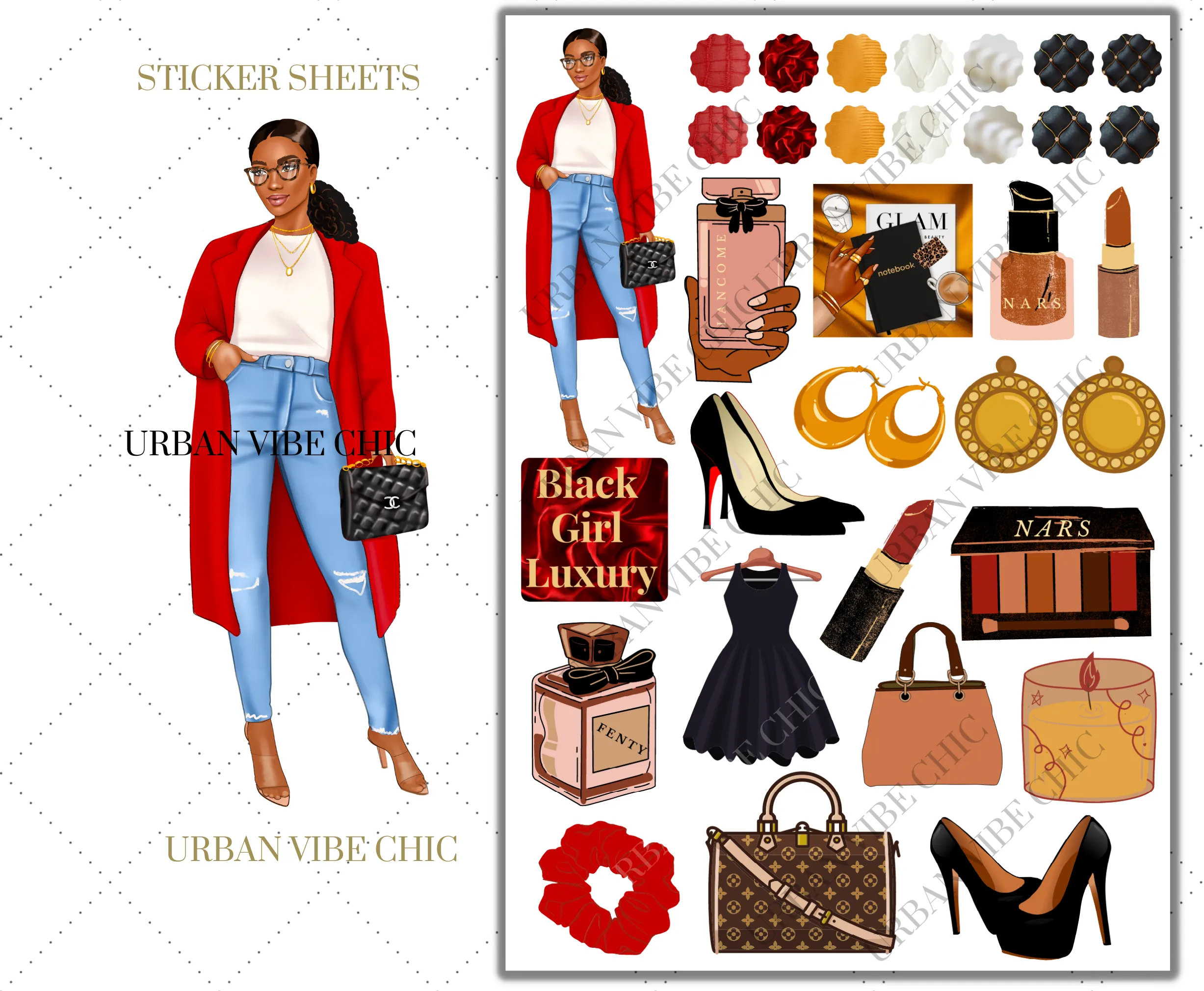 Black Girl Planner Stickers - Brown Skin Red Coat