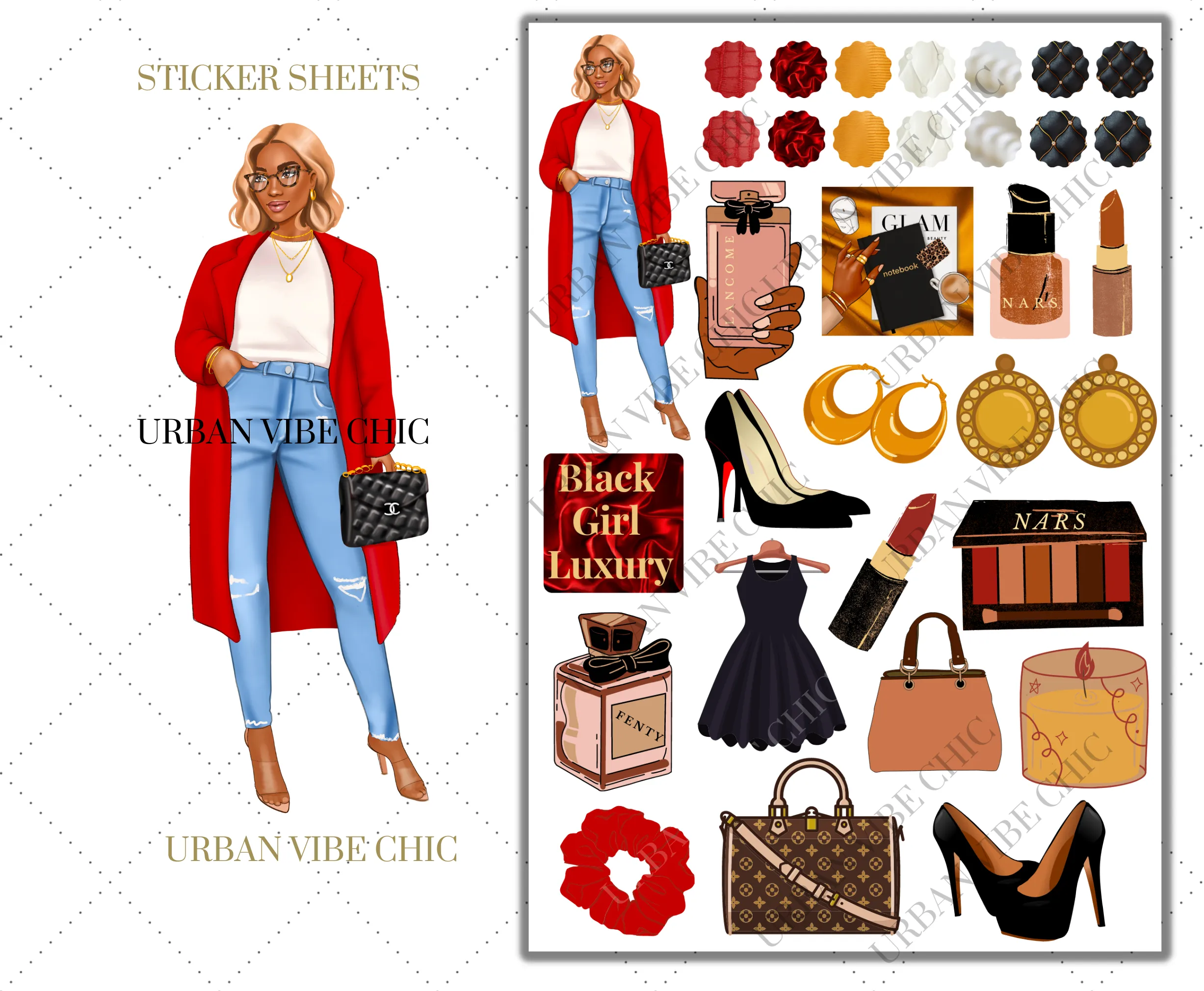 Black Girl Planner Stickers - Brown Skin Red Coat