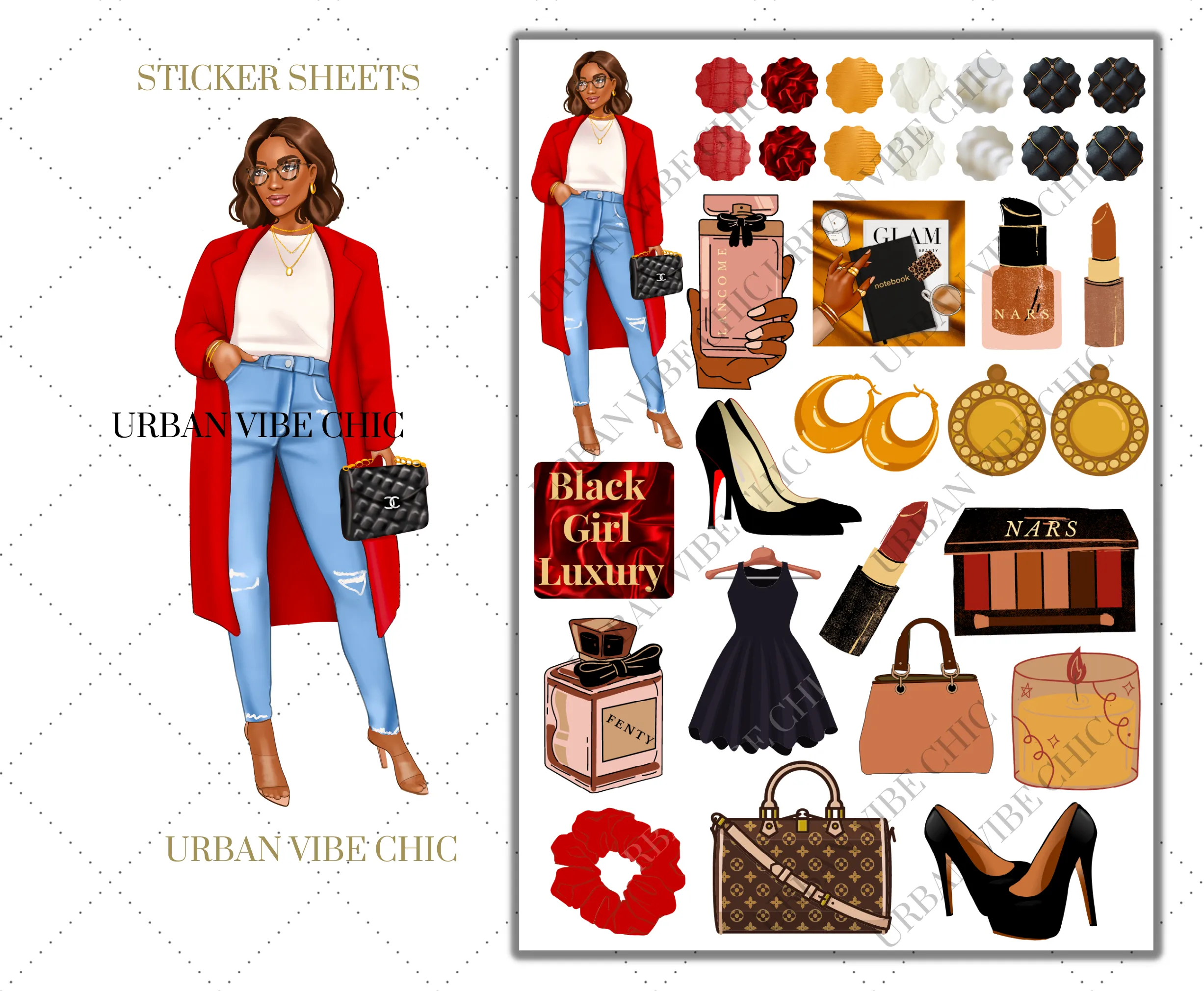 Black Girl Planner Stickers - Brown Skin Red Coat