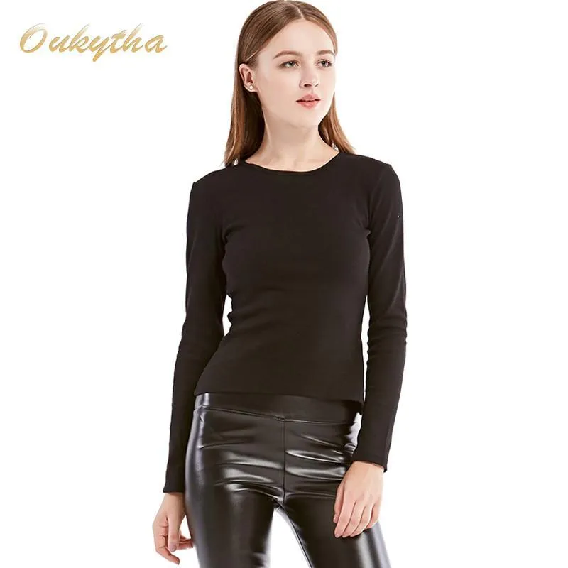 Blouses & Shirts Autumn Female Black Color O-neck Long Sleeve T-Shirt Slim Sexy Backless Back Women Oukytha S15079