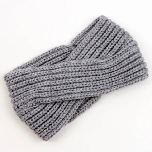 Boho Turban Winter Headband Gray Thick Soft Twist Ear Warmer One Size