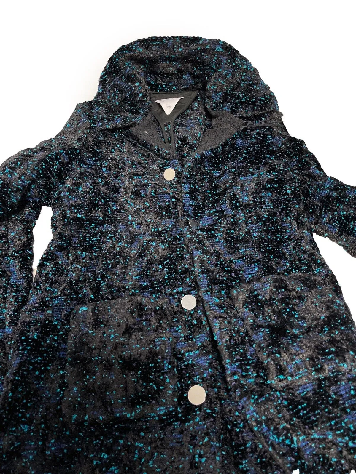 Bottega Veneta 2022 black turquoise Chenile Boucle coat Midnight Blue IT 36 US 0