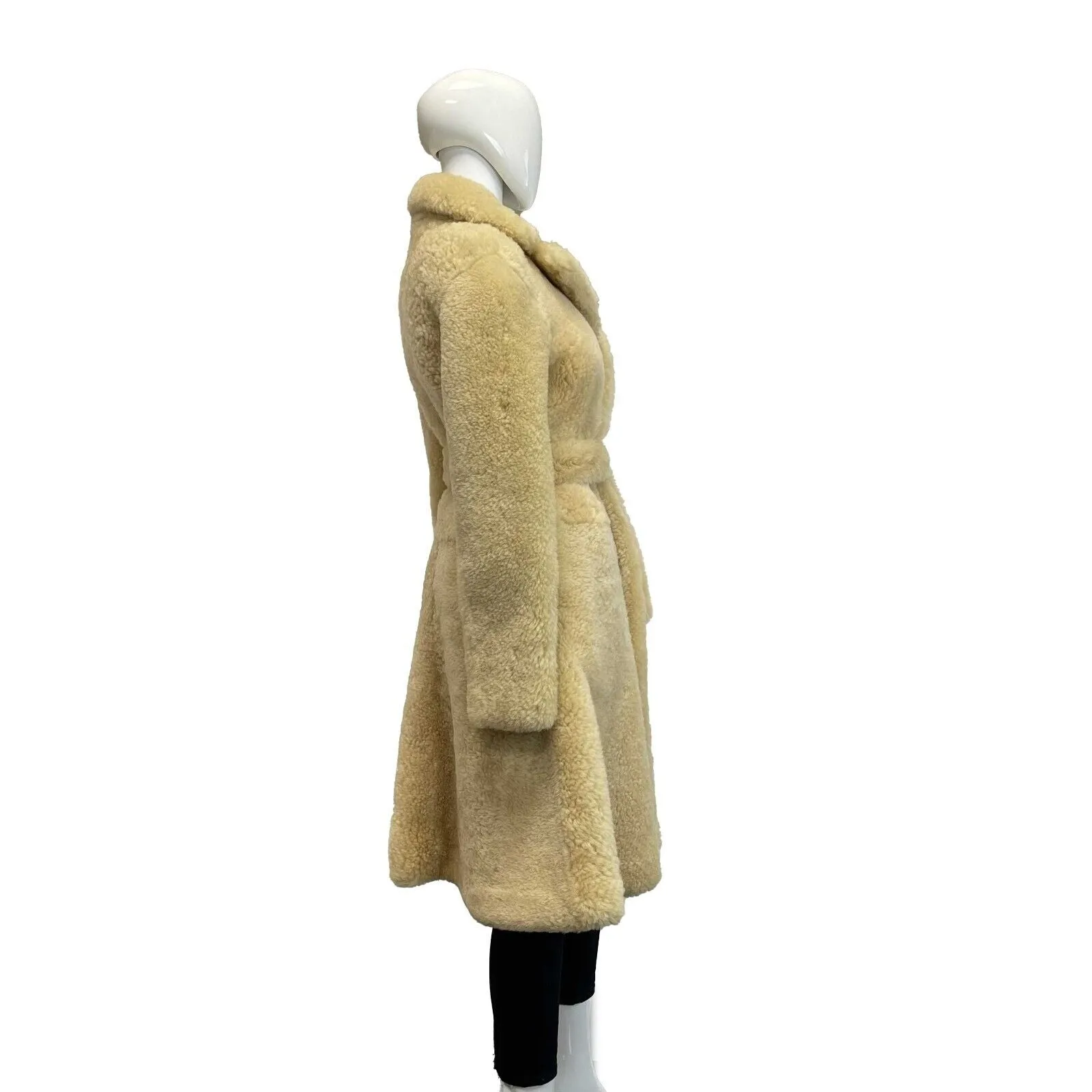 Bottega Veneta NEW 2022 Teddy Shearling Coat IT 34 US 0 Cream Beige