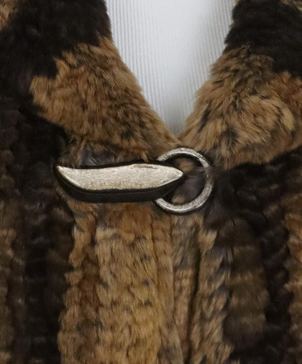 Brown & Tan Woven Rabbit Fur Coat sz 10