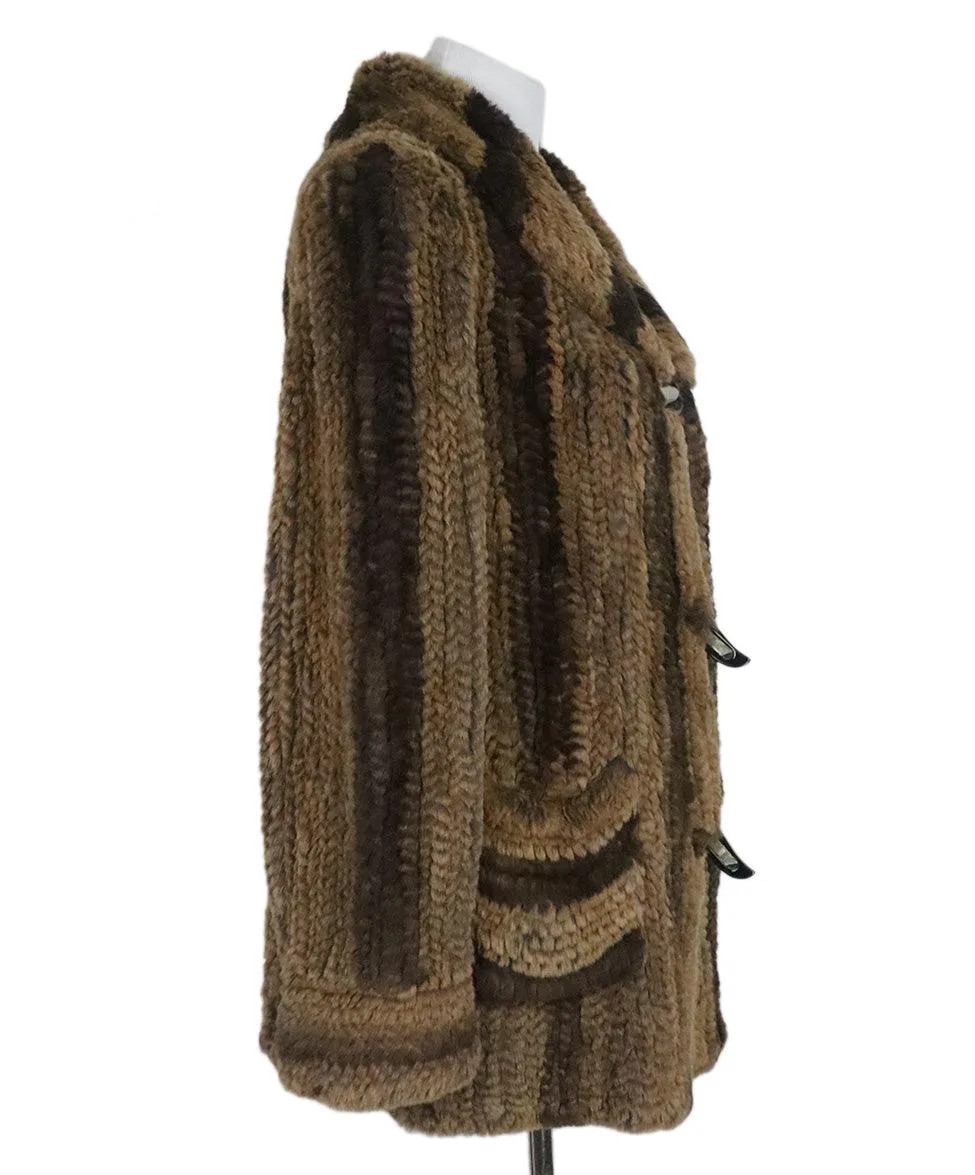 Brown & Tan Woven Rabbit Fur Coat sz 10