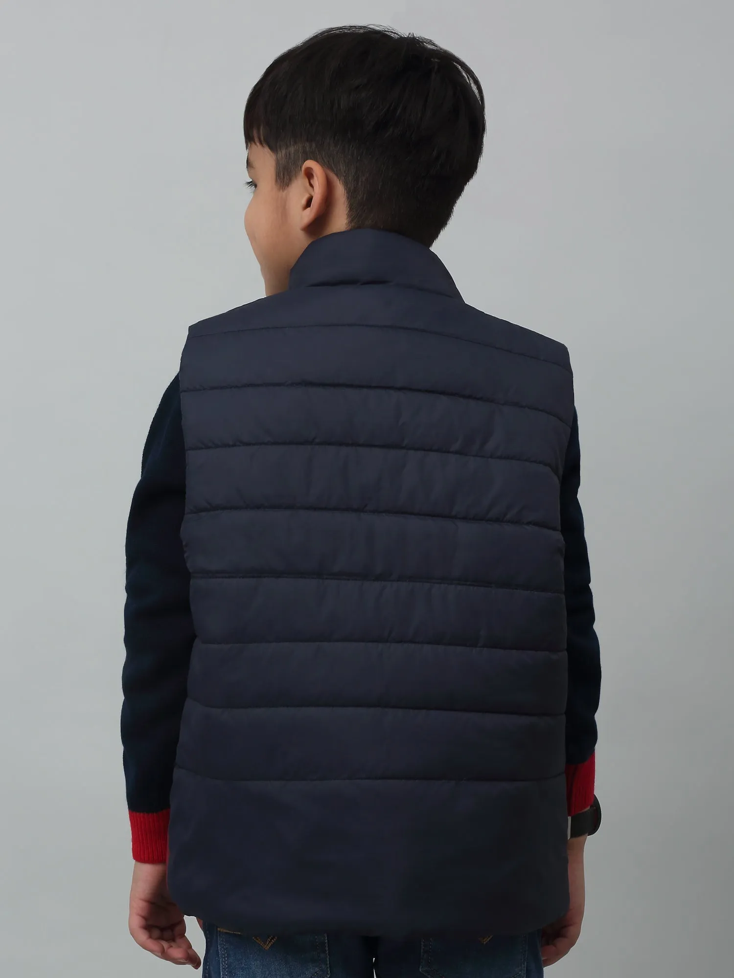 Cantabil Boys Maroon Mandarin Collar Color-Blocked Casual Jacket For Winter