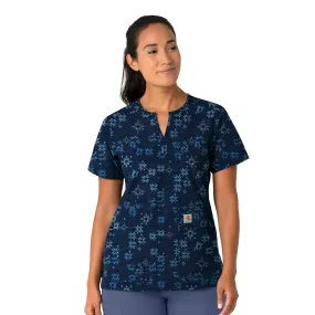 Carhartt Women's Notch Neck Print Scrub Top - Winter Quilt Navy