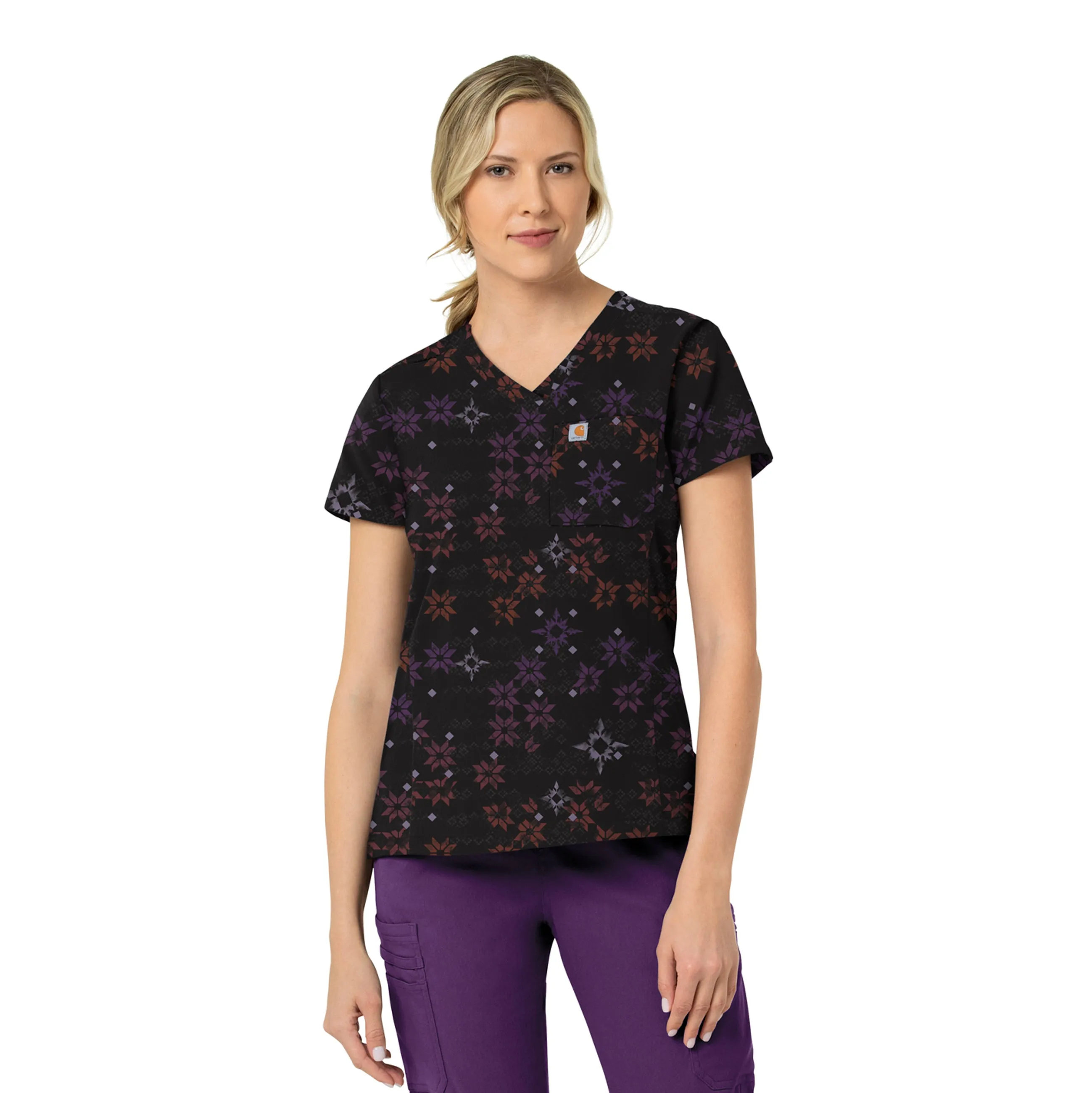 Carhartt Women's Tuck-In Print Scrub Top - Winter Quilt Black