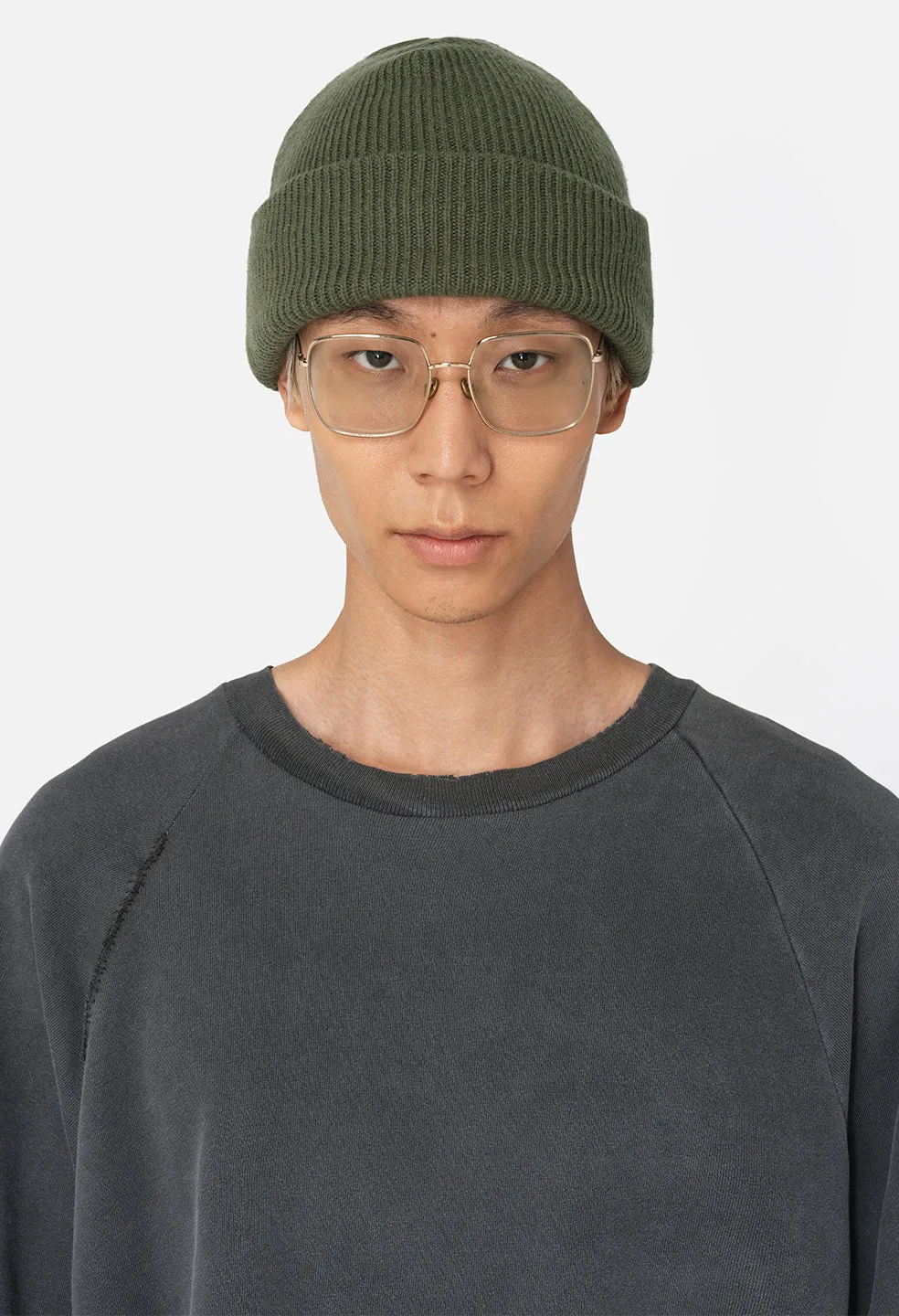 Cashmere Wool Rib Beanie / Olive