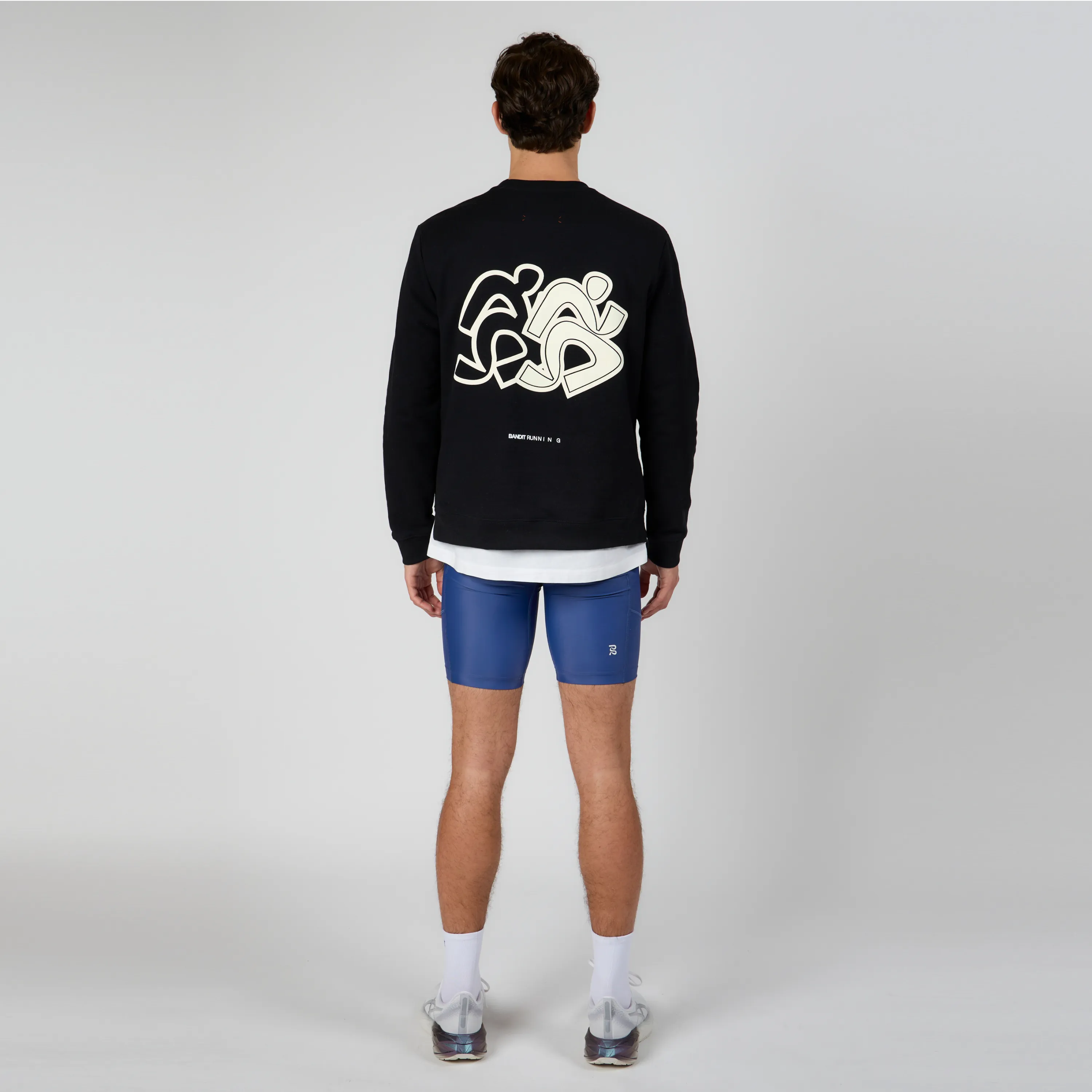 Cotton Fleece Mirrored Runner Crewneck - Black