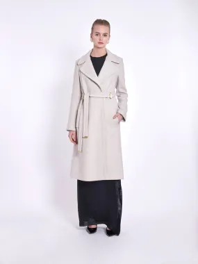 Cream-coloured Y2K Diane Von Furstenberg woollen coat with belt