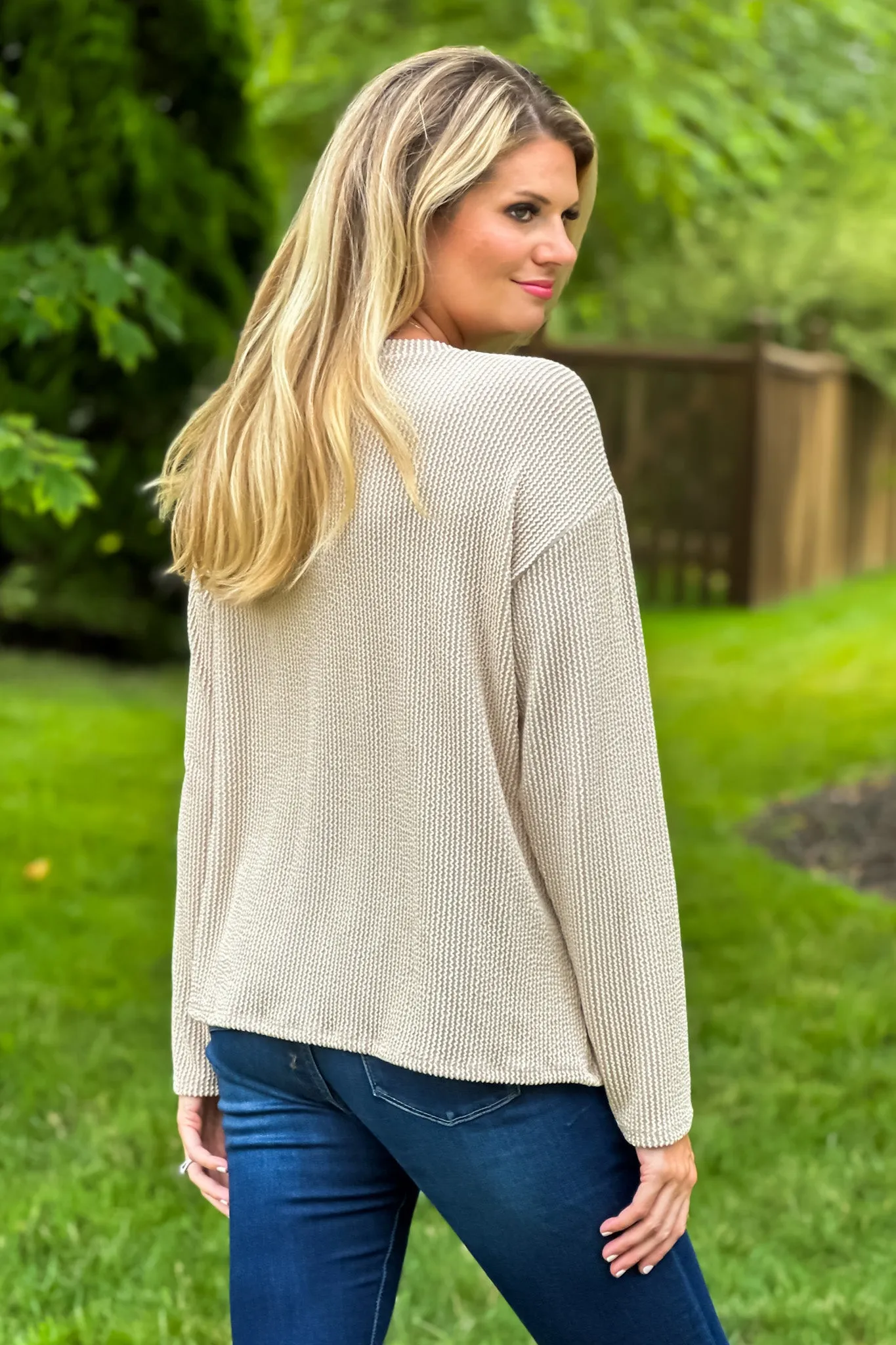 Do It My Way Thermal Ribbed Long Sleeve Top : Taupe