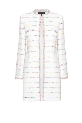 Dress Coat in White Tweed with Multi-Coloured Stripes - Vanya 3/4