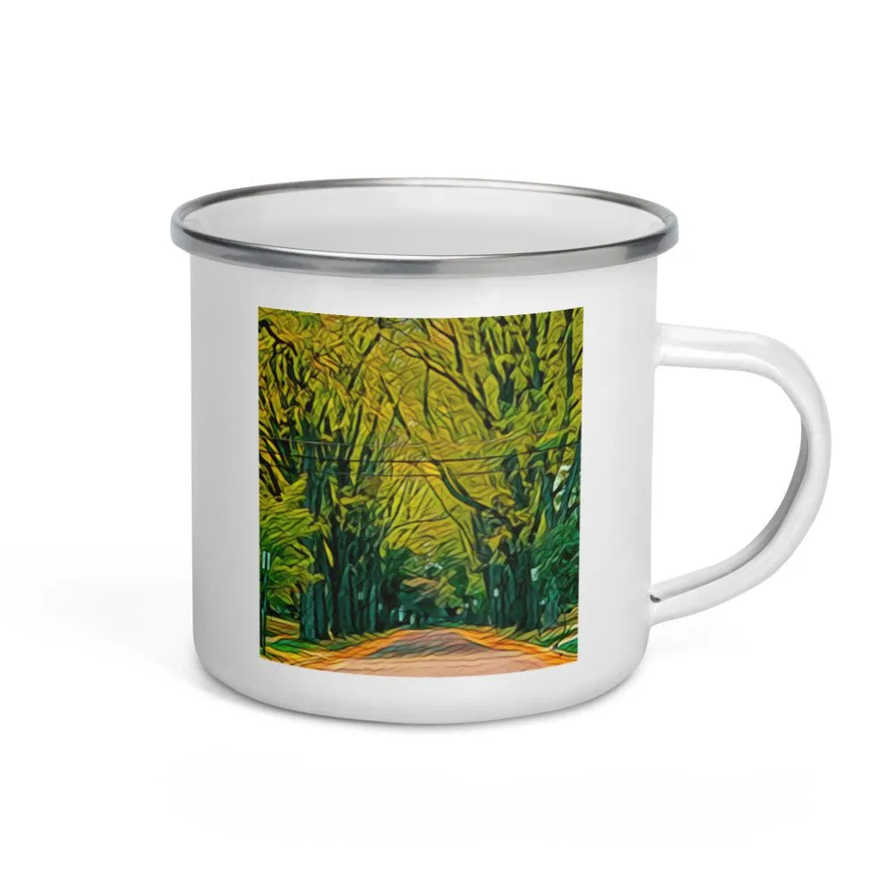 Enamel Mug with Fall Street Scene from Upper Arlington, OH. Autumn Tree Artwork