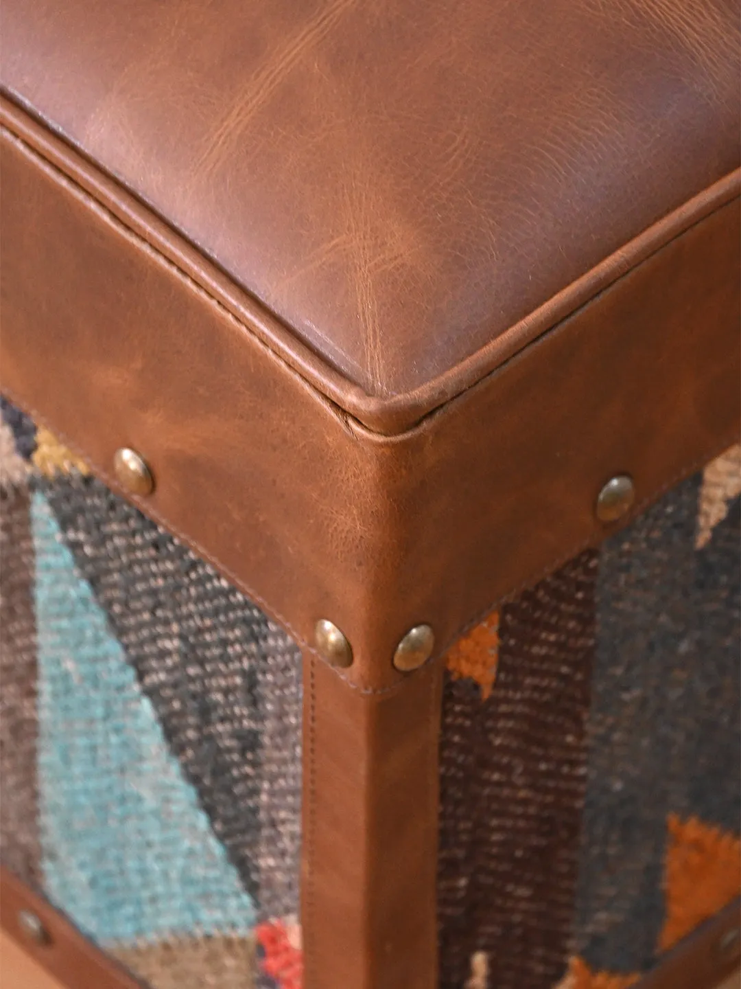 ESTELLE - KILIM & LEATHER OTTOMAN