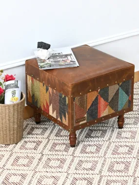 ESTELLE - KILIM & LEATHER OTTOMAN